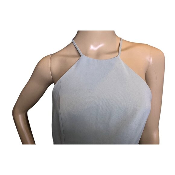 DAVID's BRIDAL Blue  Sz 2 Halter Neck Chiffon Bride's Maid Prom Dress Side Slit - Picture 4 of 16